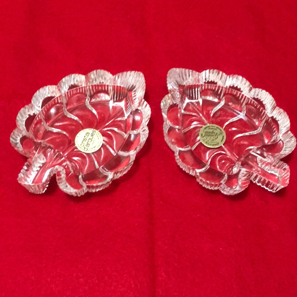 Cristal D’arques Lead Crystal Fern Leaf Dish Set of Two